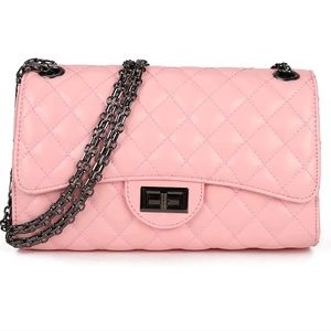 Quilted Crossbody Faux Leather Pink Chain Bag